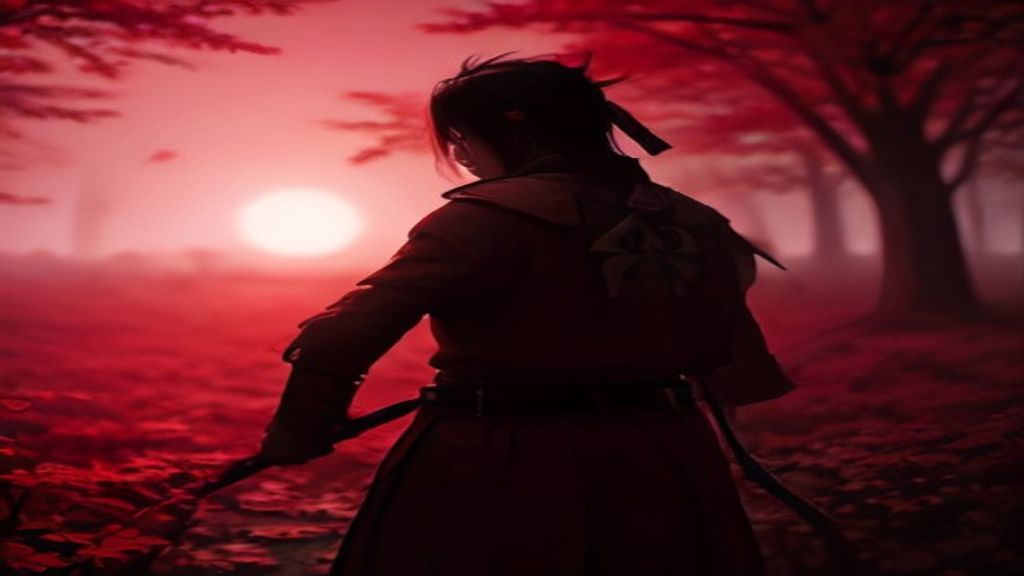 Anime Samurai In A Red Maple Forest, Katana, Anime wallpaper