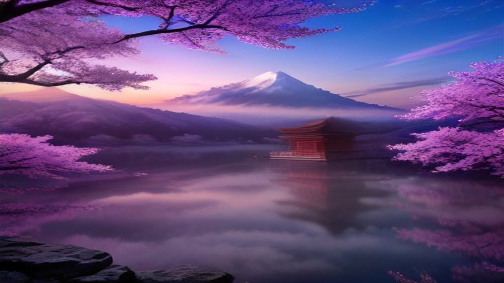Floating Japanese Shrine Above Clouds At Sunrise, Cherry Anime wallpaper