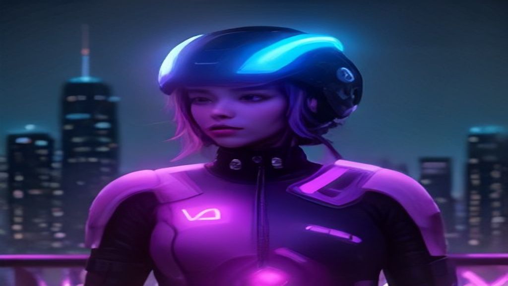 Futuristic Female Biker Wearing A Glowing Helmet, Neon Cyberpunk wallpaper