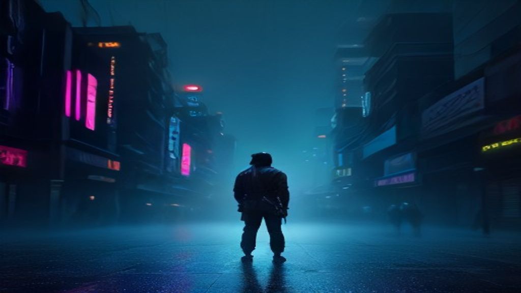 Lone Samurai Beneath Holographic Billboards In A Futuristic Cyberpunk wallpaper