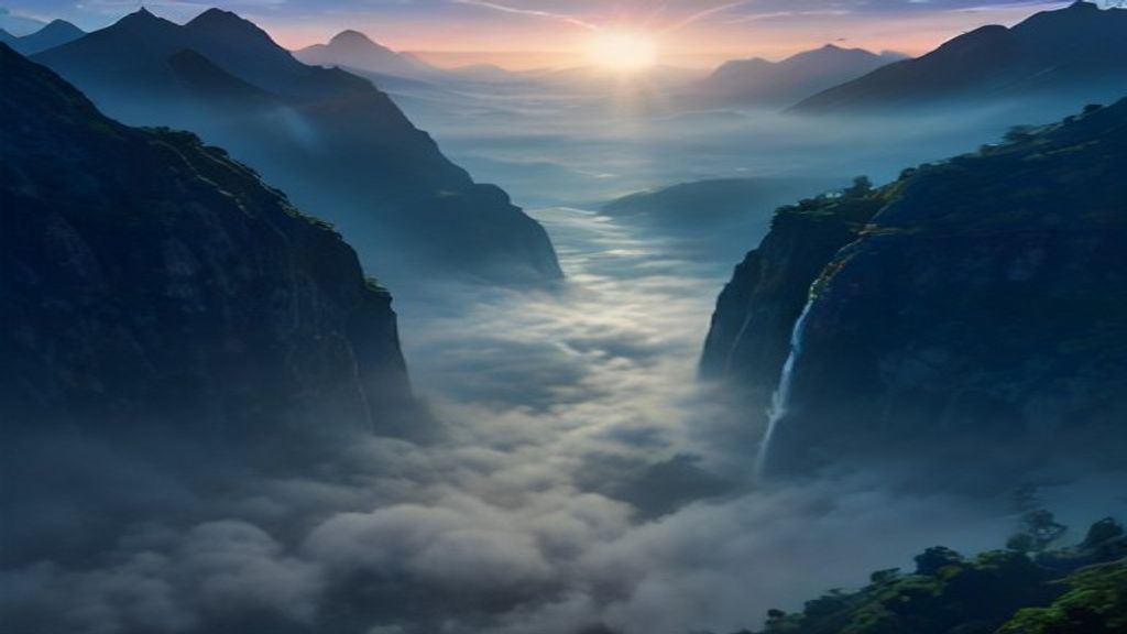 Floating Islands Connected By Waterfalls Above The Clouds, Fantasy wallpaper