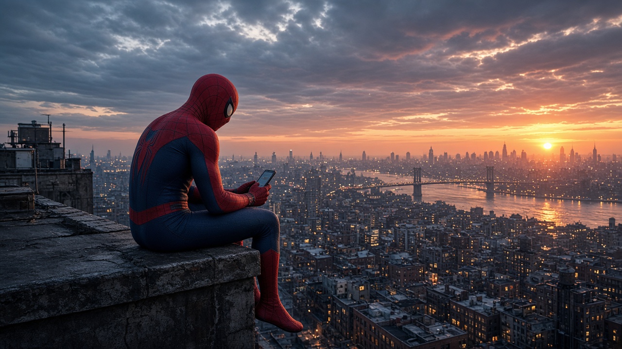 Spider Man Overlooking New York City Sunset HD wallpaper