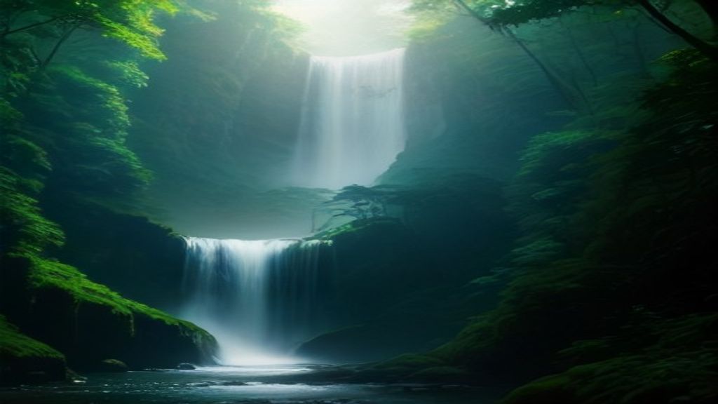 Powerful Waterfall Flowing Through A Lush Emerald Rainforest